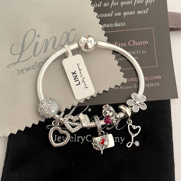 Linx Snake Chain Bracelet with Nurse Themed Charms 925 sterling silver - Picture 3 of 6